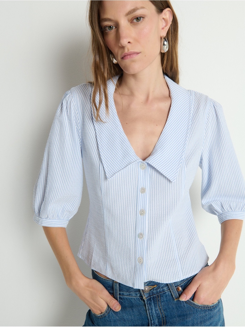 Nation LTD Veronique Blouse S Blue Stripe NWT